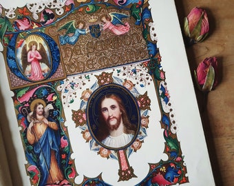The Sermon on the Mount. Illuminated manuscript. Scarce  Sangorski artwork 1911. Striking Christian book.
