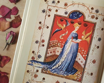 Vintage book of hours anthology. Illuminated manuscripts & art from the medieval period on. Gothic gift for your pal. Hefty!