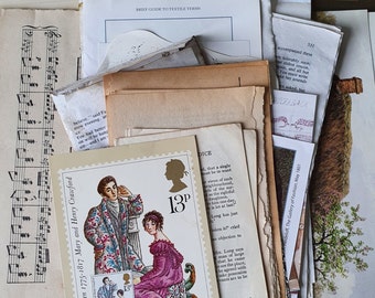 Jane Austen vintage paper pack. 40+ items of ephemera. Scrapbooking, junk journal, crafts. Book pages, illustrations & more!