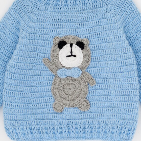 Blauwe baby gebreide wollen trui handgemaakte gebreide bleke