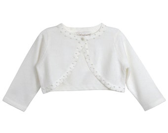 Girls Ivory Bolero Acrylic Cardigan. Ideal for Girls Christening, Flower Girl, Bridesmaid or Special Occasions.