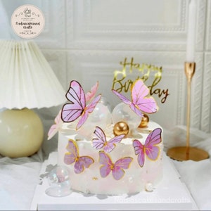 Mariposas comestibles de color morado y rosa para decoración de pasteles  (morado y rosa, 36 unidades)