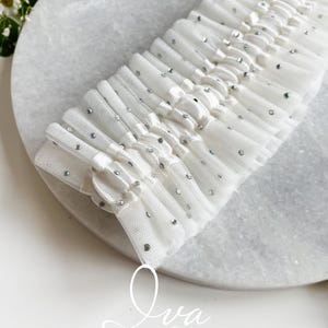 Bridal Tulle Garter, Creamy Crystal Wedding Garter, Keepsake Garter