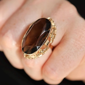 30ct Natural Smoky Quartz Yellow Gold Cocktail Ring