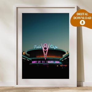 Disneyland, DIGITAL WALL ART, Flo&#39;s V8 Cafe, Neon Lights, Cars Land, Radiator Springs