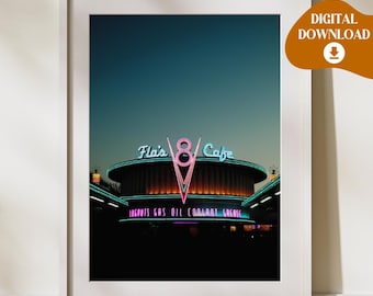 Disneyland, DIGITAL VÄGGKONST, Flo's V8 Cafe, Neonljus, Cars Land, Kylarfjädrar