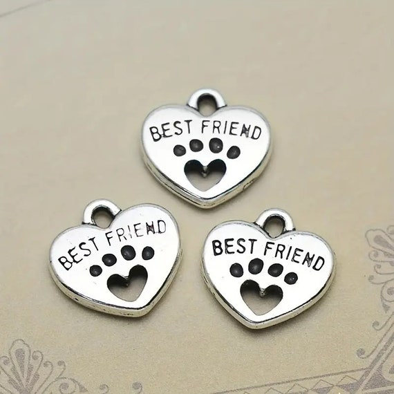Best Friends Heart Double-sided Dog Paw Cat Scratching Footprint Creative Charm Ancient Silver Color Fashion Necklace Bracelet Earrings