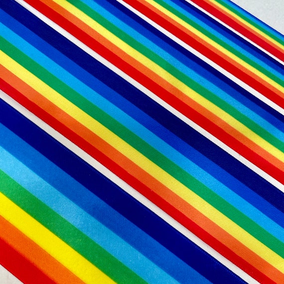 Rainbow Ribbon, LGBTQ Pride Ribbon , 15mm / 40mm widths, narrow and wide stripey embellishment per metre