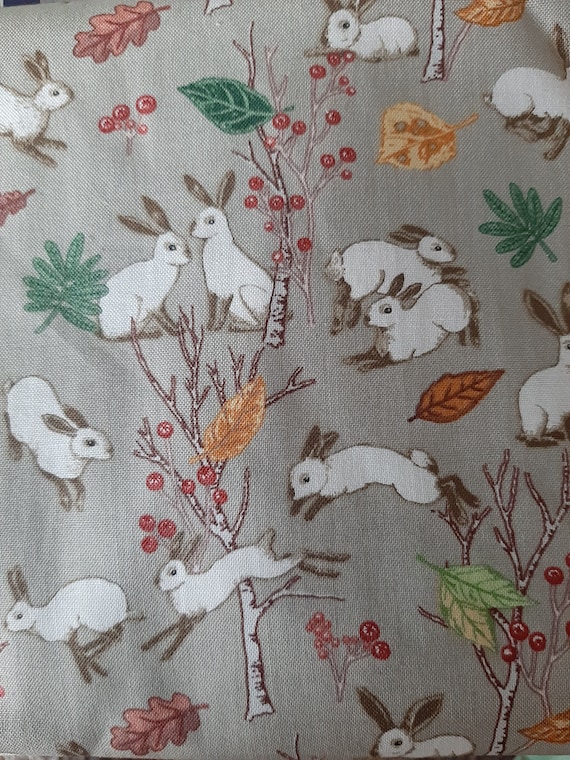 Nutex Fabric -In the Meadow - Beautiful Bunny on Grey Design - Patchwork Quilting Dressmaking Craft Fabric 0.5m
