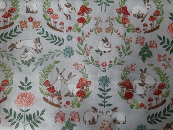 Nutex Fabric -In the Meadow - Beautiful Bunny on Light Blue Design - Patchwork Quilting Dressmaking Craft Fabric 0.5m