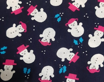 Christmas Snowman Polycotton on Black 3 meter piece