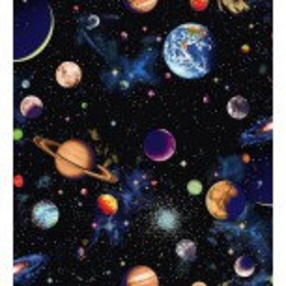 Nutex Fabric -Solar Sytem Scattered Planets with glitter star 0.5m