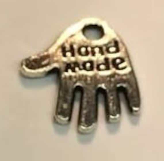 Hand charms silver tone hand made charm Pendants Jewelry Making 2 sided 12x13mm
