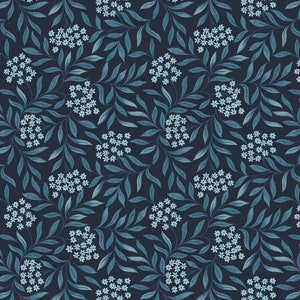 Lewis and Irene Brensham Floral Leaves on Dark Blue 0.5m