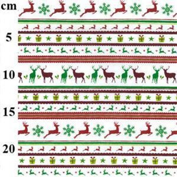 Christmas Stripes Polycotton White Fabric 1m