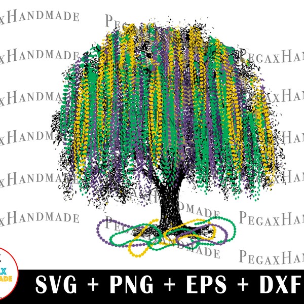 Watercolor Mardi Gras Bead Tree SVG PNG - Digital Art work designd by PegaxHandmade