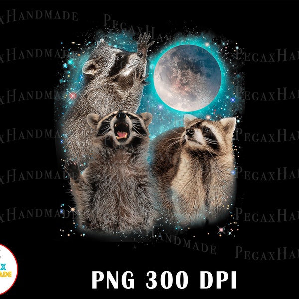 3 Racoons howling at the Moon PNG - Digital Art work designd by PegaxHandmade