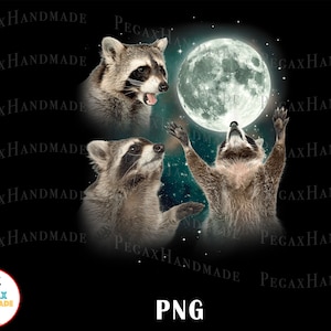Racoons howling at the Moon PNG - Digital Art work designd by PegaxHandmade