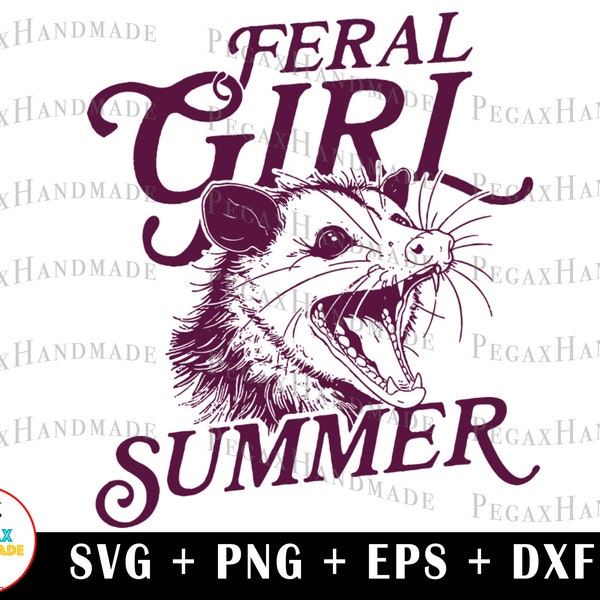 Feral Girl Summer Opossum SVG PNG - Digital Art work designd by PegaxHandmade