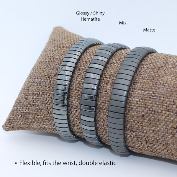 Glossy, Matte or Mix Black Hematite Bracelet For Men, Natural Stone Bracelet, Flexible Bracelet