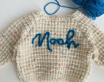 Personalised 6 - 12 Months Hand Knitted Cardigans. Baby name cardigans. Hand embroidered cardigans.