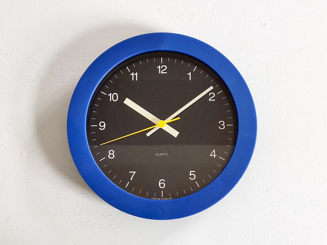 Rare Vintage 1980s JUNGHANS Quartz Wall Clock Pop Art Cornflower Blue