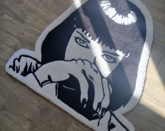 Tapis 100% fait main - Mia Wallace Pulp Fiction - Tapis touffeté noir et blanc