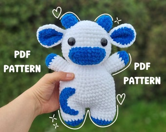 PDF-Muster zum Häkeln einer Kuh – Tutorial für Kawaii-Plüsch-Amigurumi – Datei auf Französisch und Englisch – Dekoration für das Kinderzimmer – DIY-Geschenk