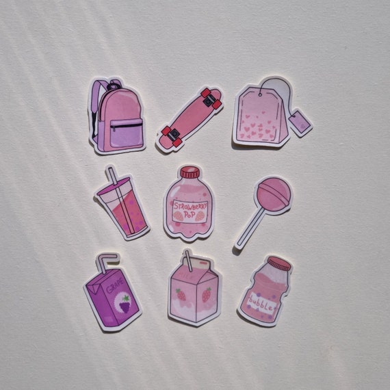 Lot de 9 stickers kawaii aesthetic Pack d'autocollants rose et violer style  kawaii y2k -  France