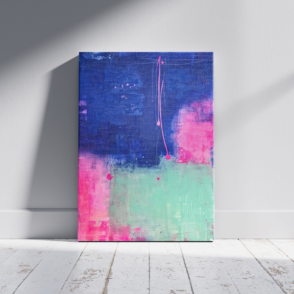 Große abstrakte Malerei | moderne Kunst | Blau | Pink | Acryl auf Leinwand