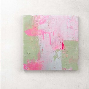 Abstrakte Kunst kleine Kunst 30 x 30 cm bunte Leinwand Pink Zeichnung Bild 1