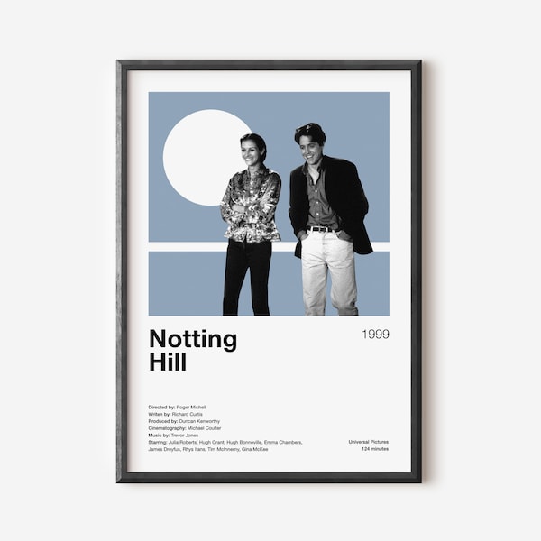 Notting Hill Poster | Julia Roberts, Hugh Grant, Minimalist Movie Poster, Vintage Retro Art Print, Wall Art Print, Home Decor