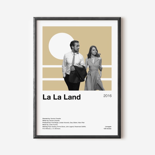 Cartel de La La Land / Ryan Gosling, Emma Stone, cartel de película minimalista, impresión de arte retro vintage, impresión de arte de pared, decoración del hogar