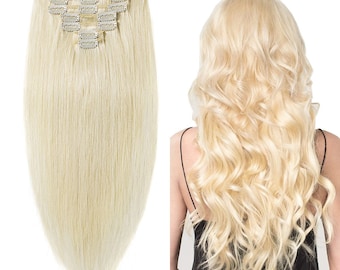 14inch -24inch" Human Hair Clip-In Hair Extensions Col 60- Platium Blonde