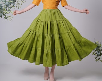 Linen Maxi Skirt ELLA, Flattering Summer Skirt, Linen Long Skirt, Green Linen Skirt, Handmade Linen Clothing