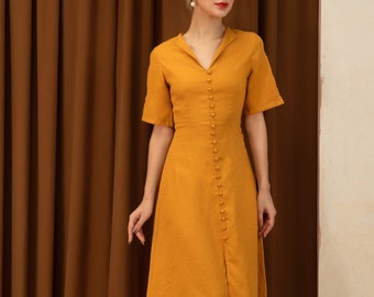 Linen dress VIVIAN in 20+ colours, Yellow linen clothing for woman, Summer dress, A line Soft Linen Dress, Flax Cocktail Dress