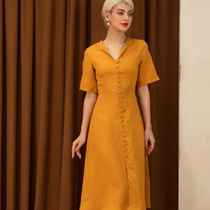 Linen dress VIVIAN in 20+ colours, Yellow linen clothing for woman, Summer dress, A line Soft Linen Dress, Flax Cocktail Dress