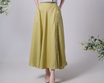 Linen Maxi Skirt BUTTONS, Flattering Summer Skirt, Linen Long Skirt, Green Linen Skirt, Split Linen Skirt, Maxi Linen Skirt, Long Skirt