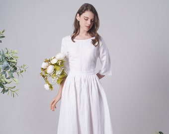 Linen Dress FOREVER, Simple Wedding Dress, Summer Linen Dress, White Linen Dress, Modest Wedding Dress, Wedding Guest Dress, Plus size dress