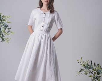 Linen Dress DREAM, Vintage Women Clothing, A line Dress, White Linen Dress, Romantic Dress, Large Linen Dress, Plus size dress