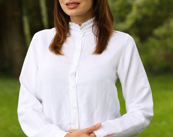 WOMEN'S WHITE SHIRT, High Quality Linen Top, Minimalist Linen Blouse, Long Sleeve White Classic Linen Shirt