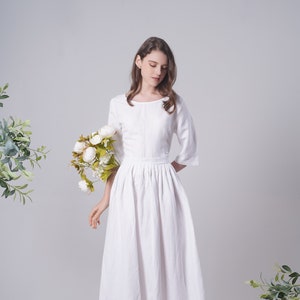 White Linen Dress Modest Etsy Ireland