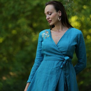 My angel navy blue embroidered long sleeve wrap maxi dress hotsell