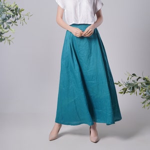 Linen Maxi Skirt LEAVES, Flattering Summer Skirt, Linen Long Skirt, Green Linen Skirt, Handmade Linen Clothing