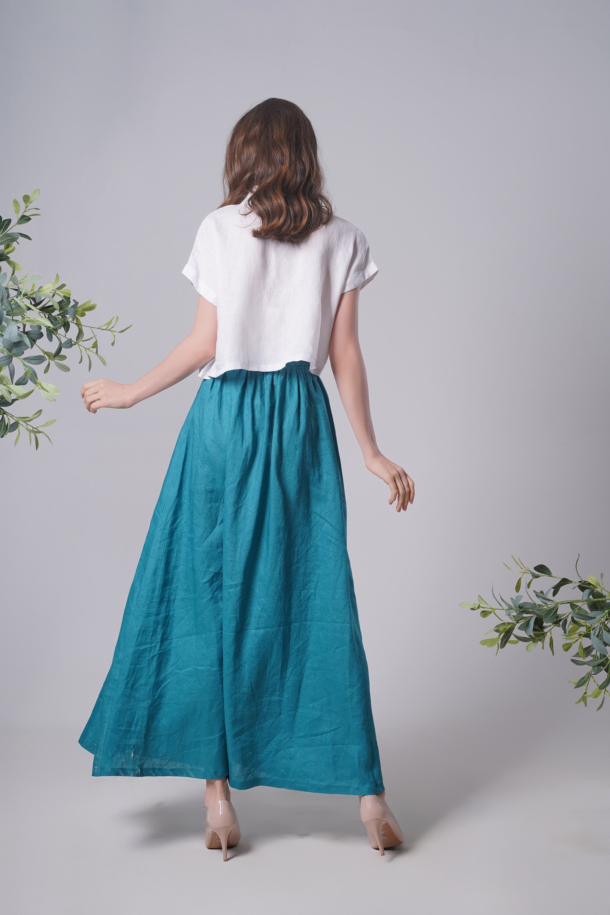 Linen Maxi Skirt LEAVES Flattering Summer Skirt Linen Long Etsy