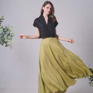 Linen Maxi Skirt BUTTONS, Flattering Summer Skirt, Linen Long Skirt, Green Linen Skirt, Split Linen Skirt, Maxi Linen Skirt, Long Skirt image 2