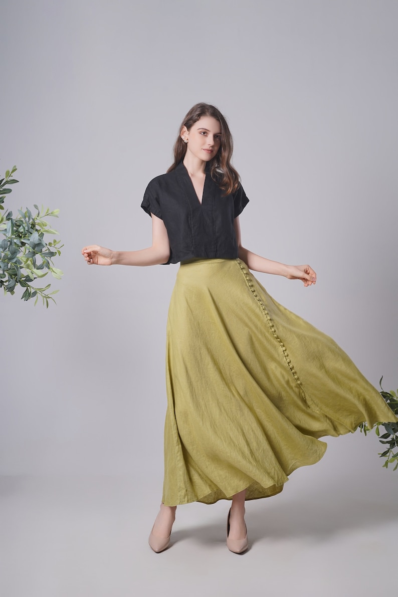 Linen Maxi Skirt BUTTONS, Flattering Summer Skirt, Linen Long Skirt, Green Linen Skirt, Split Linen Skirt, Maxi Linen Skirt, Long Skirt image 2