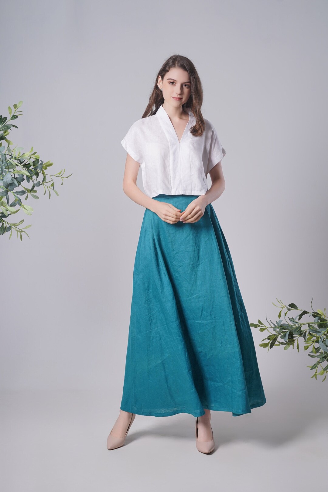 Linen Maxi Skirt LEAVES Flattering Summer Skirt Linen Long - Etsy