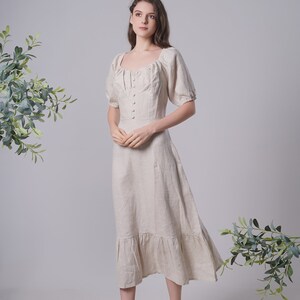 Linen dress SWEETHEART, Flax Midi Dress, Yellow linen clothing for woman, Summer dress, A line Soft Linen Dress, Flax Cocktail Dress image 2