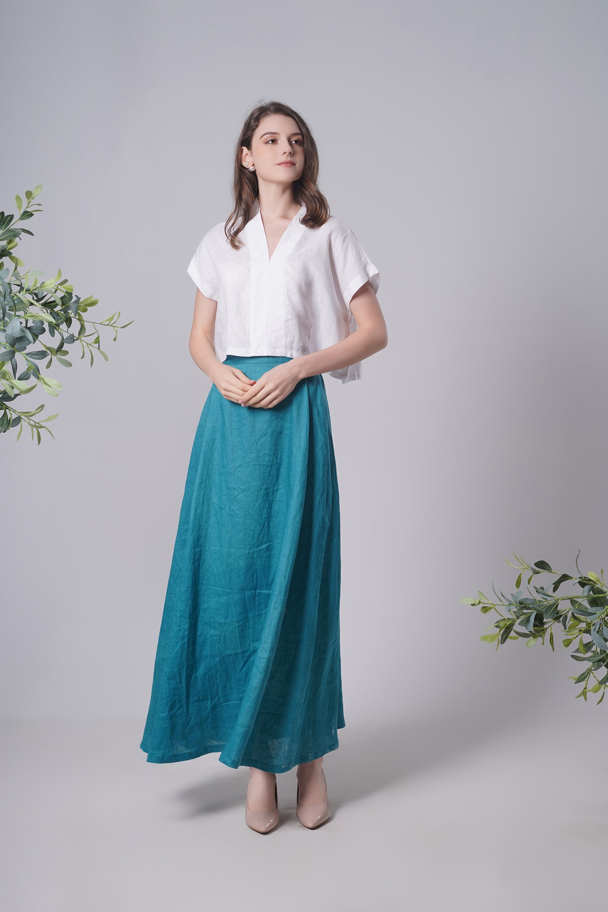 Linen Maxi Skirt LEAVES Flattering Summer Skirt Linen Long Etsy